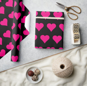 Papier Cadeau Coeurs roses sur Arrière - plan noir
