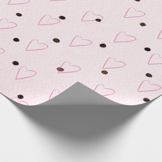 Papier Cadeau Coeurs Roses Sur Points Noirs (Coin)