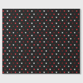 Papier Cadeau Coeurs rouge et blanc sur noir (Plat)
