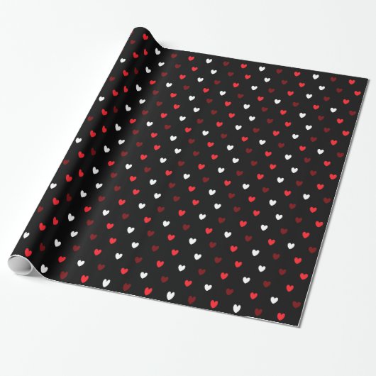 Papier Cadeau Coeurs rouge et blanc sur noir (Déroulé)