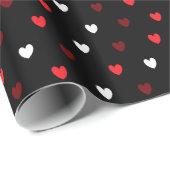 Papier Cadeau Coeurs rouge et blanc sur noir (Coin rond)