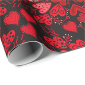 Papier Cadeau Coeurs rouge et rose sur Arrière - plan noir (Coin rond)