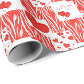 Papier Cadeau Coeurs rouges, amour. (Coin rond)