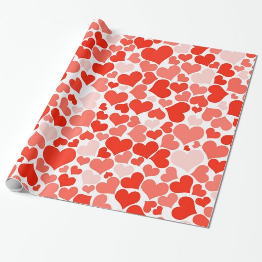 Papier Cadeau Coeurs rouges Amour romantique mignon Fille Annive (Déroulé)