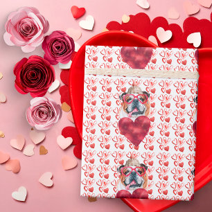 Papier Cadeau Cœurs Rouges Amoureux de Bulldog Anglais Saint-Val