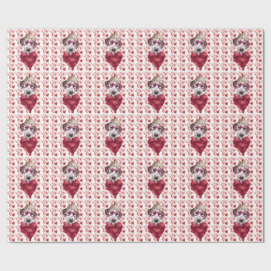 Papier Cadeau Coeurs rouges Amoureux des chiens dalmate Valentin (Plat)