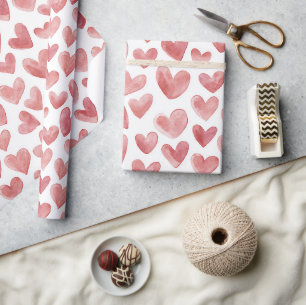 Papier Cadeau Cœurs Rouges Blancs