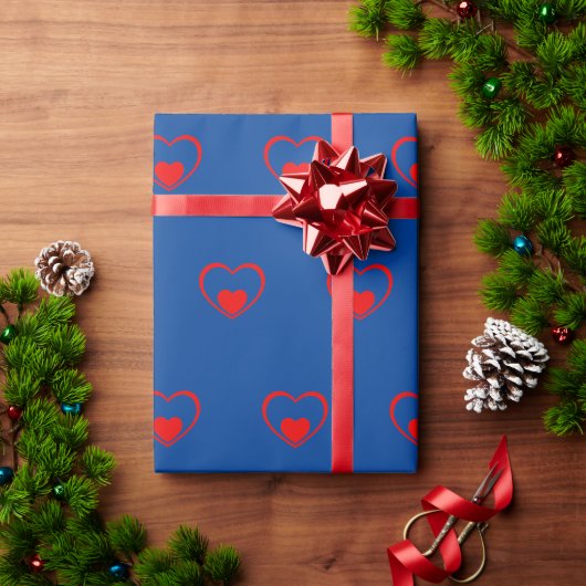 Papier Cadeau Coeurs rouges bleus romantique minimum (Cadeau de vacances)
