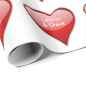 Papier Cadeau Coeurs rouges brillants (Coin rond)