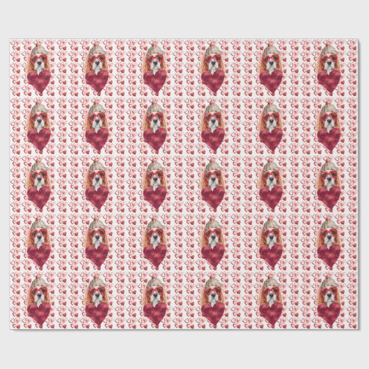 Papier Cadeau Coeurs rouges Cavalier Amoureux des chiens espagno (Plat)