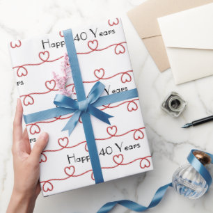 Papier Cadeau Coeurs rouges du 40e anniversaire