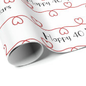 Papier Cadeau Coeurs rouges du 40e anniversaire (Coin rond)