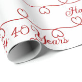 Papier Cadeau Coeurs rouges du 40e anniversaire (Coin rond)