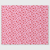 Papier Cadeau Coeurs rouges éparpillés sur rose (Plat)