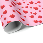 Papier Cadeau Coeurs rouges éparpillés sur rose (Coin rond)