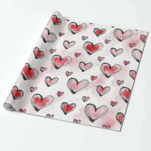 Papier Cadeau Cœurs rouges et roses pour la Saint-Valentin
