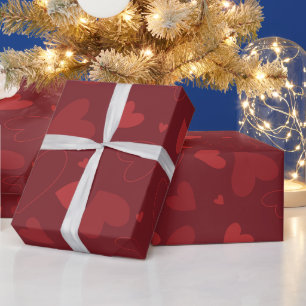 Papier Cadeau Coeurs rouges foncés sur arrière - plan rouge fonc