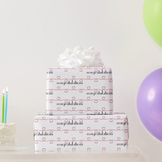 Papier Cadeau Coeurs rouges mariages sur blanc (Cadeaux de fête)