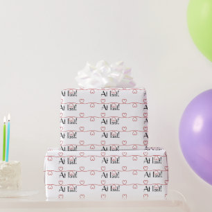 Papier Cadeau Coeurs rouges mariages sur blanc