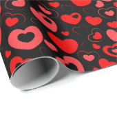 Papier Cadeau Coeurs rouges mélangés sur noir (Coin rond)