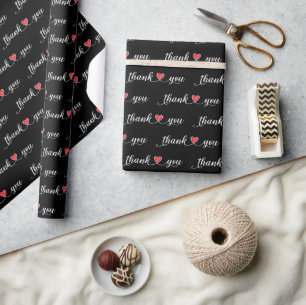 Papier Cadeau Coeurs rouges Merci sur noir