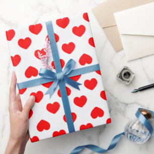 Papier Cadeau Cœurs Rouges Simple Minimaliste