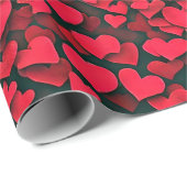 Papier Cadeau Cœurs rouges sur valentin noir (Coin rond)