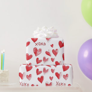 Papier Cadeau Cœurs rouges XOXO Saint-Valentin