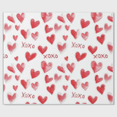Papier Cadeau Cœurs rouges XOXO Saint-Valentin (Plat)