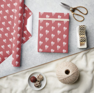 Papier Cadeau Coeurs rustiques Simple Ferme Rouge