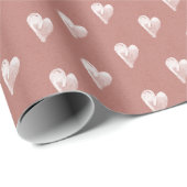 Papier Cadeau Coeurs simples main rose tiré rustique (Coin rond)