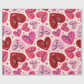 Papier Cadeau Coeurs souriants excentriques Valentine (Plat)