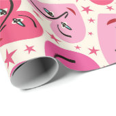 Papier Cadeau Coeurs souriants excentriques Valentine (Coin rond)