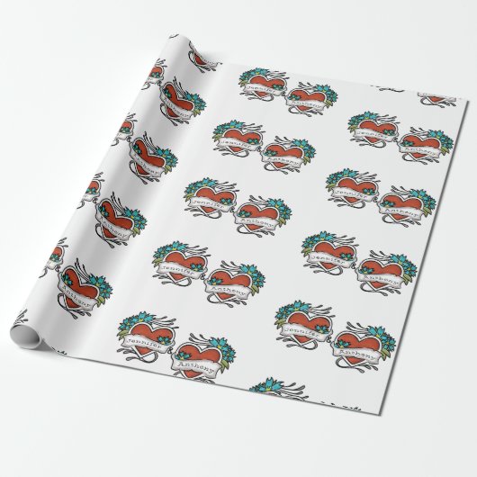 Papier Cadeau Coeurs tatoués, Graphique de tatouage Personnalisé (Déroulé)