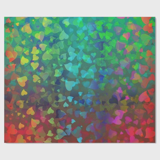 Papier Cadeau Coeurs tombants rouge et vert (Plat)