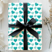 Papier Cadeau Coeurs Turquoises charmants sur papier d'enveloppe