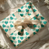 Papier Cadeau Coeurs Turquoises charmants sur papier d'enveloppe