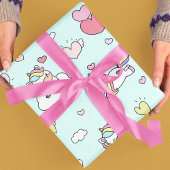 Papier Cadeau Coeurs Unicorne rose Motif Arrière - plan bleu