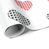 Papier Cadeau Coeurs Valentin rouge et noir plaid sur blanc (Coin rond)