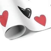 Papier Cadeau Coeurs Valentin rouge et noir sur blanc (Coin rond)