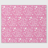 Papier Cadeau Coeurs Valentines rose et blanc (Plat)