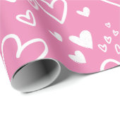 Papier Cadeau Coeurs Valentines rose et blanc (Coin rond)