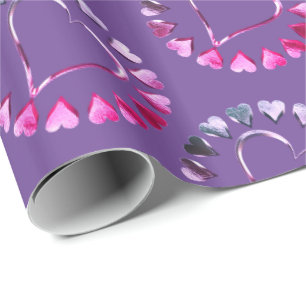 Papier Cadeau Coeurs violets roses Saint-Valentin romantique
