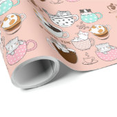 Papier Cadeau Coffee Cats Drôle (Coin rond)