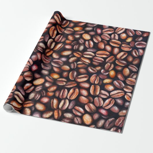 Papier Cadeau Coffee Haricots crayon Motif Rustique Brown (Déroulé)