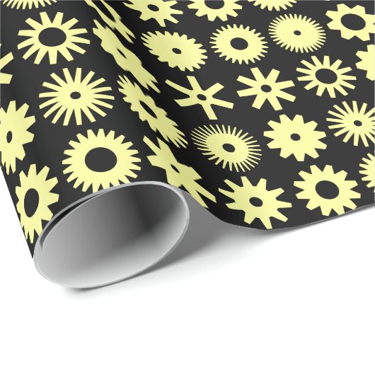 Papier Cadeau Cogs - Chalk jaune sur noir (Coin rond)