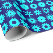 Papier Cadeau Cogs - Cyan sur Deep Navy (Coin rond)