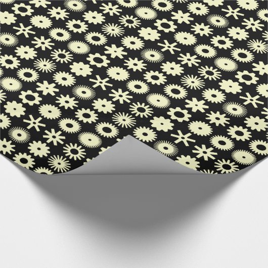 Papier Cadeau Cogs - Jaune pâle sur Noir (Coin)