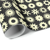 Papier Cadeau Cogs - Jaune pâle sur Noir (Coin rond)