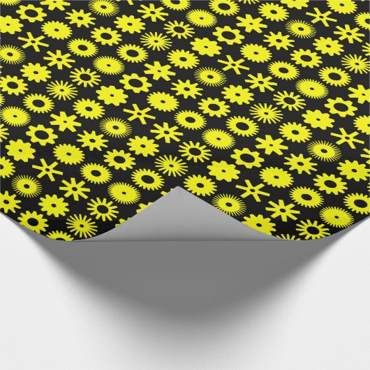 Papier Cadeau Cogs - Jaune sur noir (Coin)